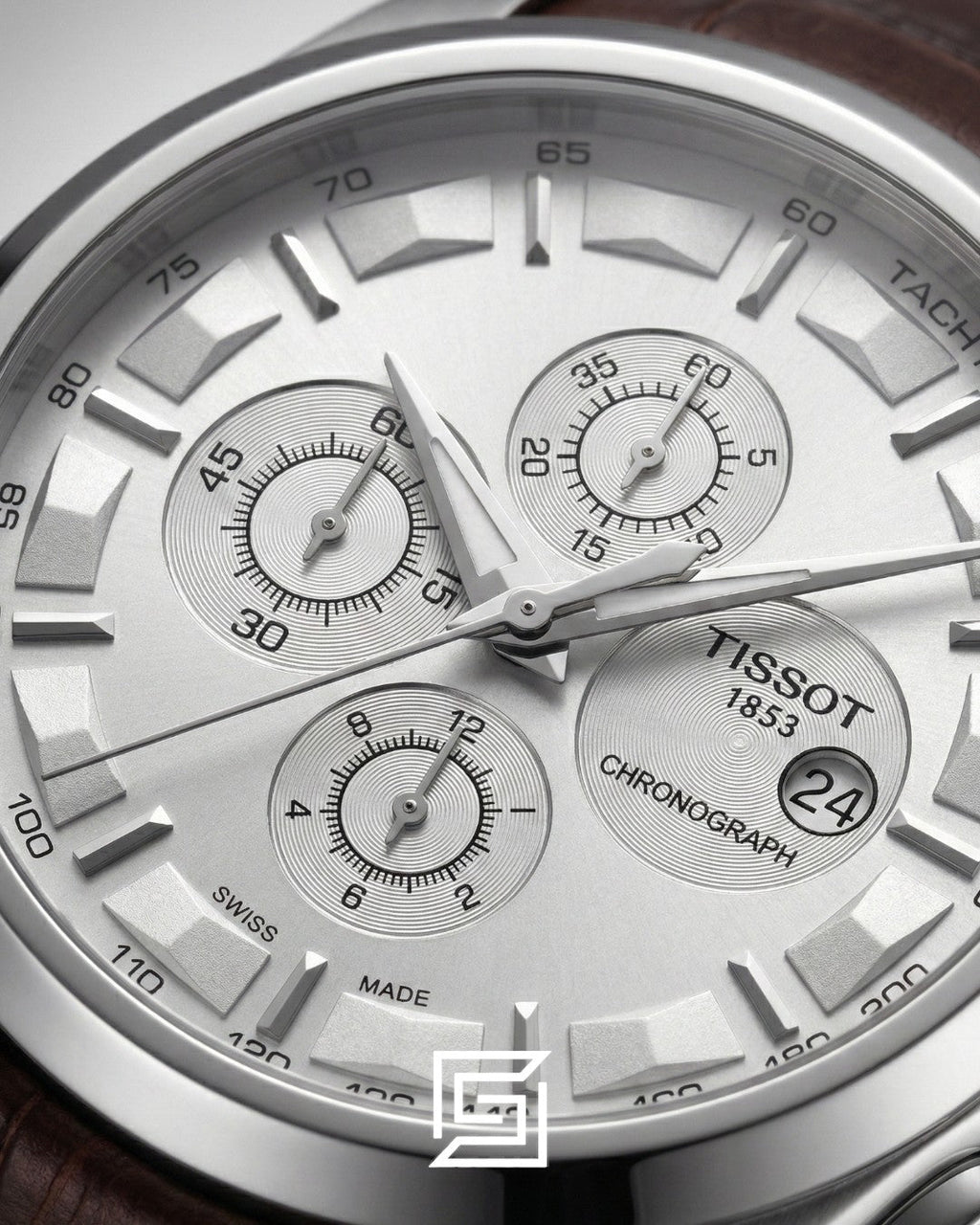 Tissot Couturier Chronograph - Silver Dial - Brown Leather Strap - Japanese Quartz