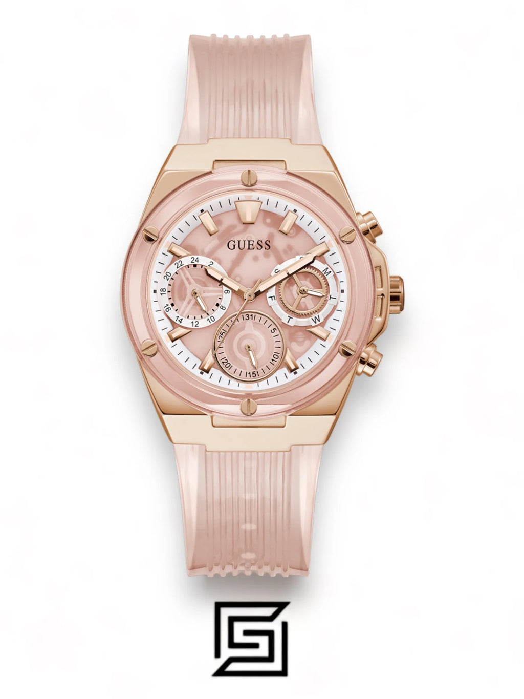 Guess original-watches Women's Pink Dial PU Multi-Function Watch GW0409L3
