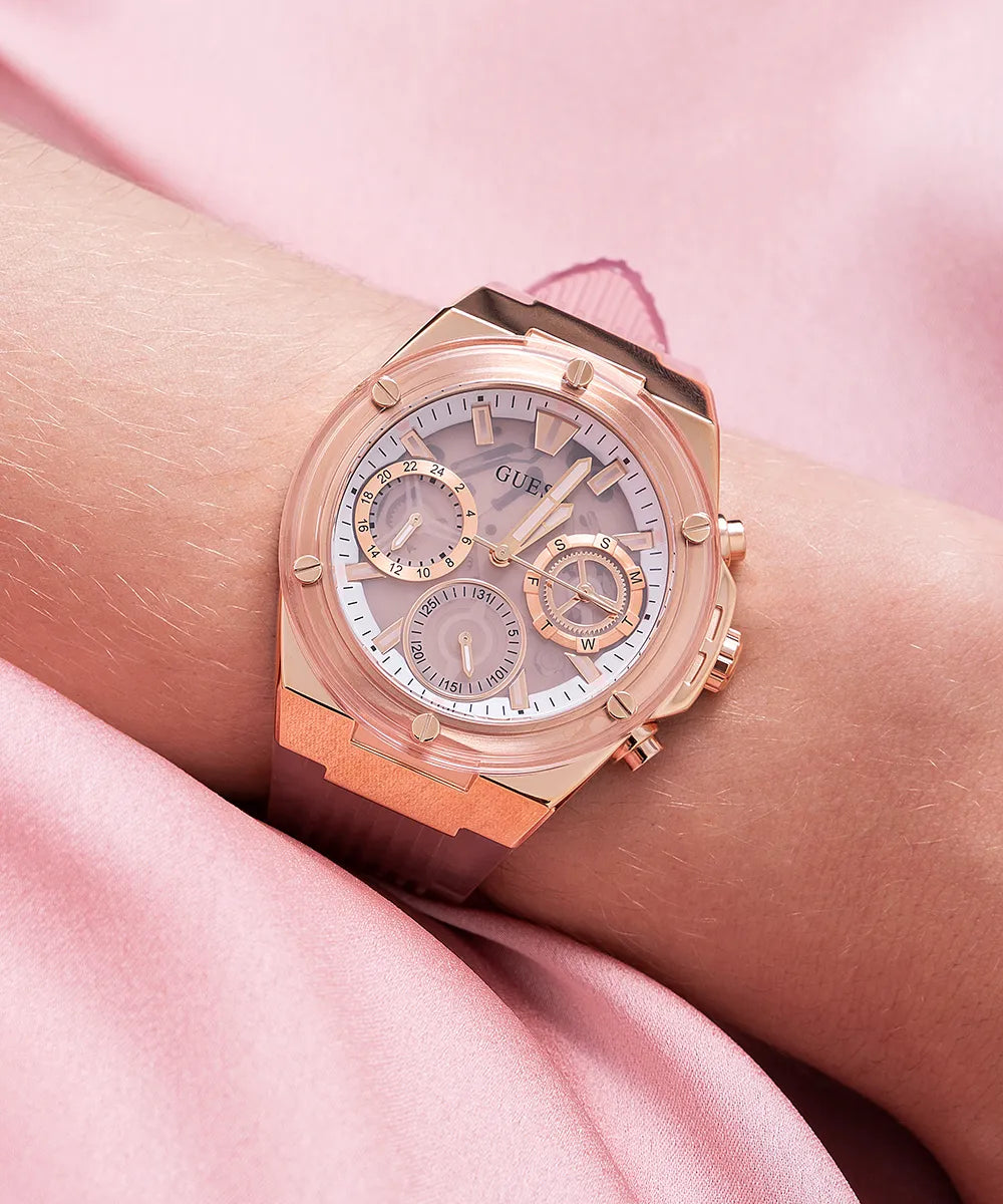 Guess original-watches Women's Pink Dial PU Multi-Function Watch GW0409L3
