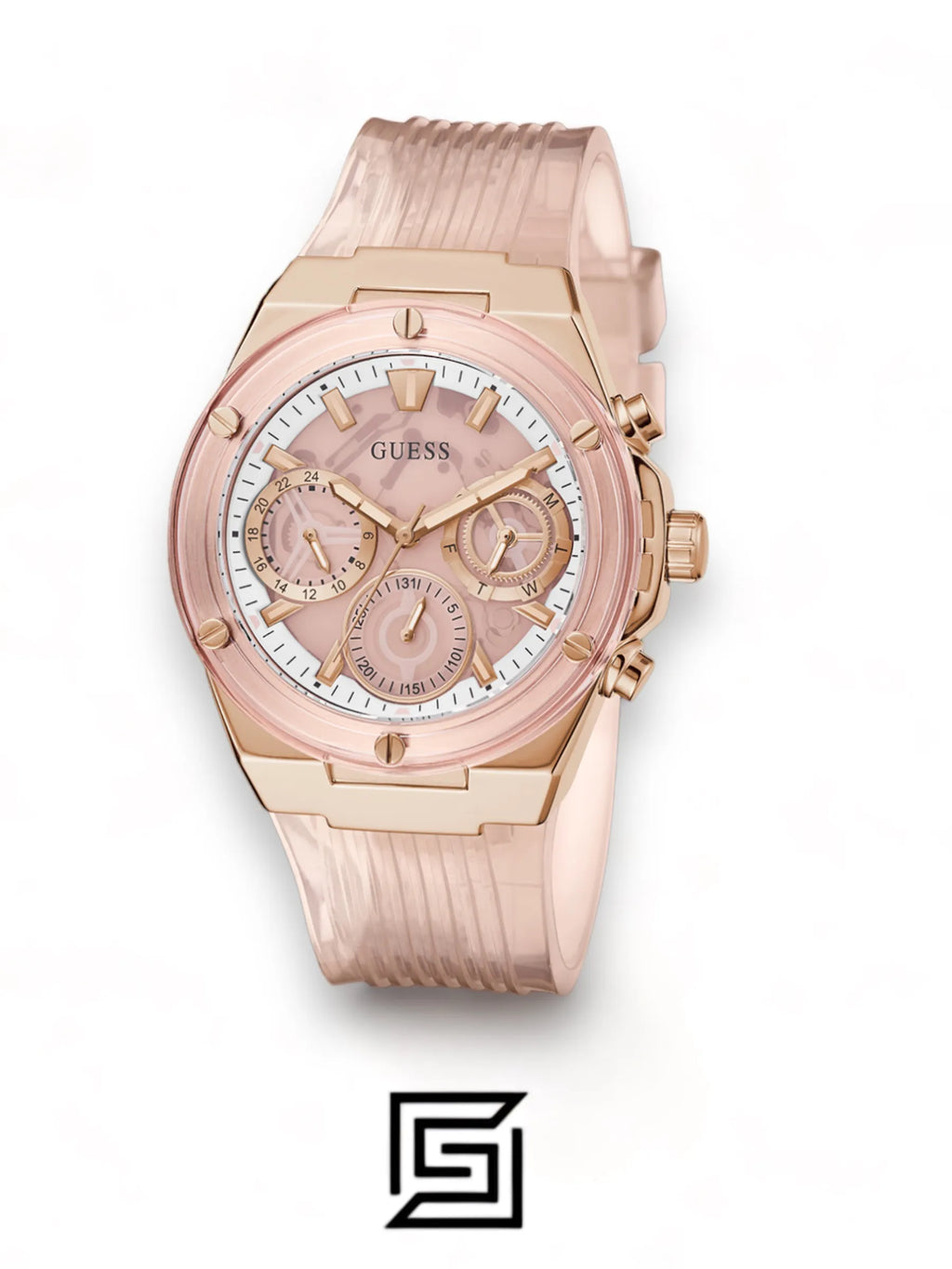Guess original-watches Women's Pink Dial PU Multi-Function Watch GW0409L3