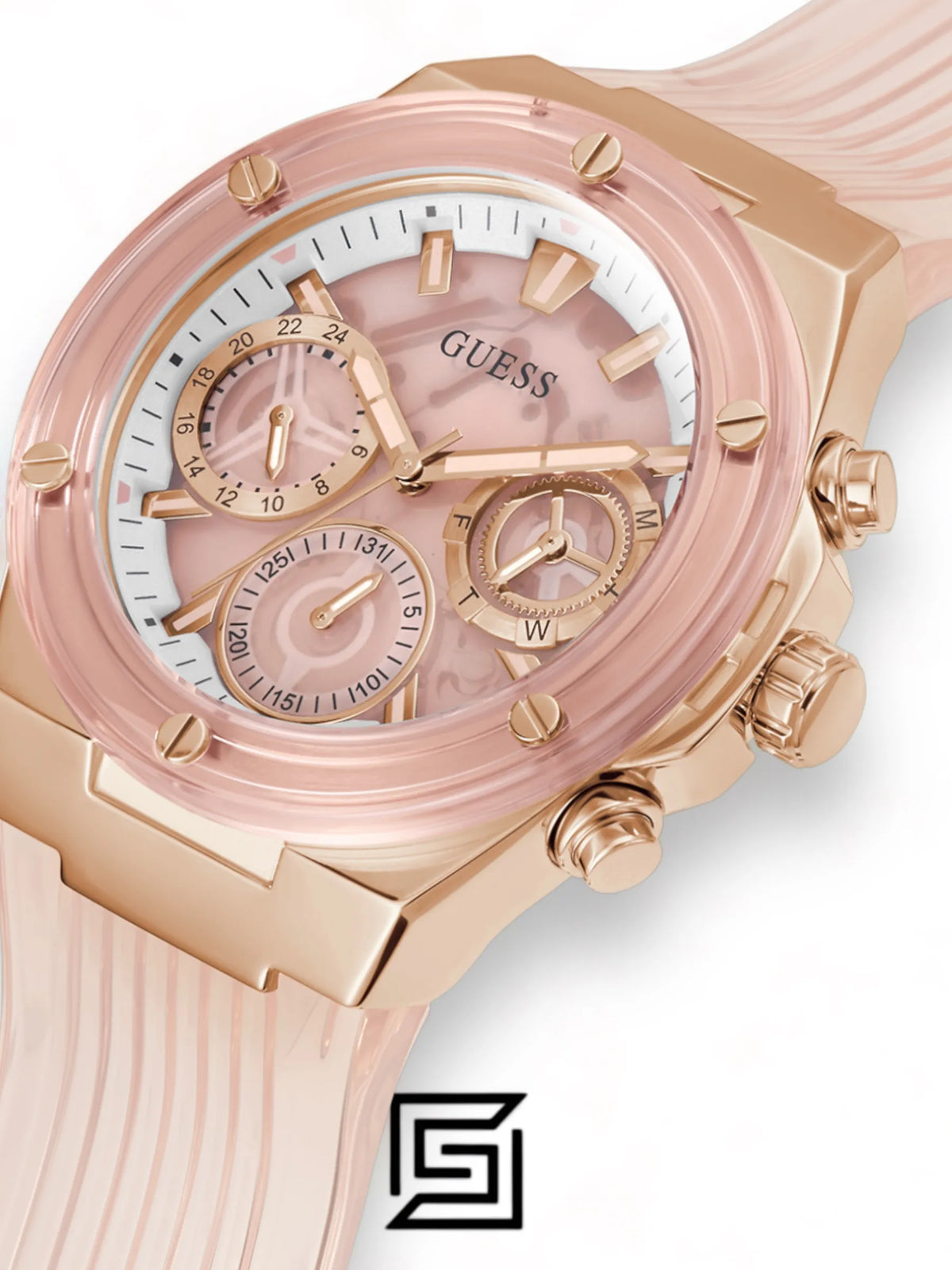 Guess original-watches Women's Pink Dial PU Multi-Function Watch GW0409L3