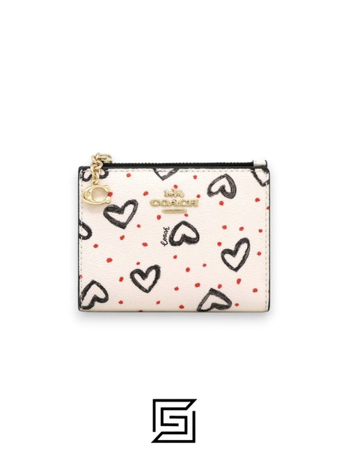 COACH Snap Card Case Wallet in Crayon Heart Print Chalk F91058