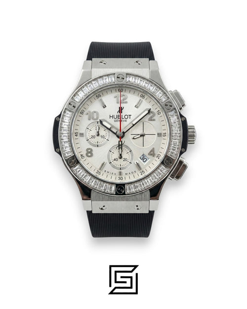 Hublot Big Bang Women – White Dial, Diamond Bezel & Black Rubber