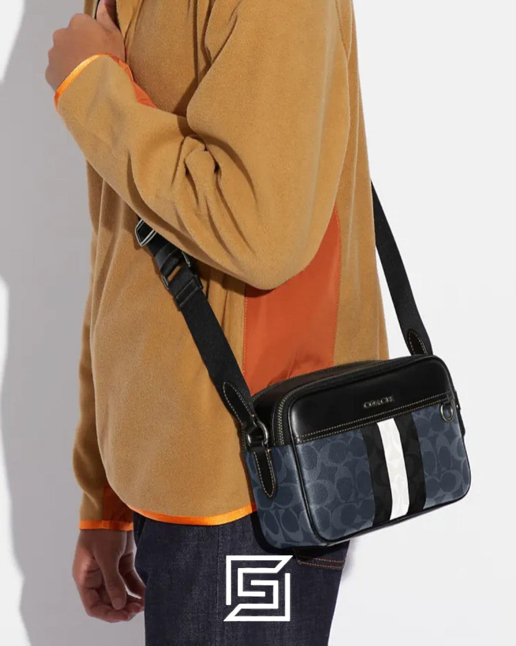 Graham Crossbody Bag In Blocked Signature Canvas With Varsity Stripe C9965