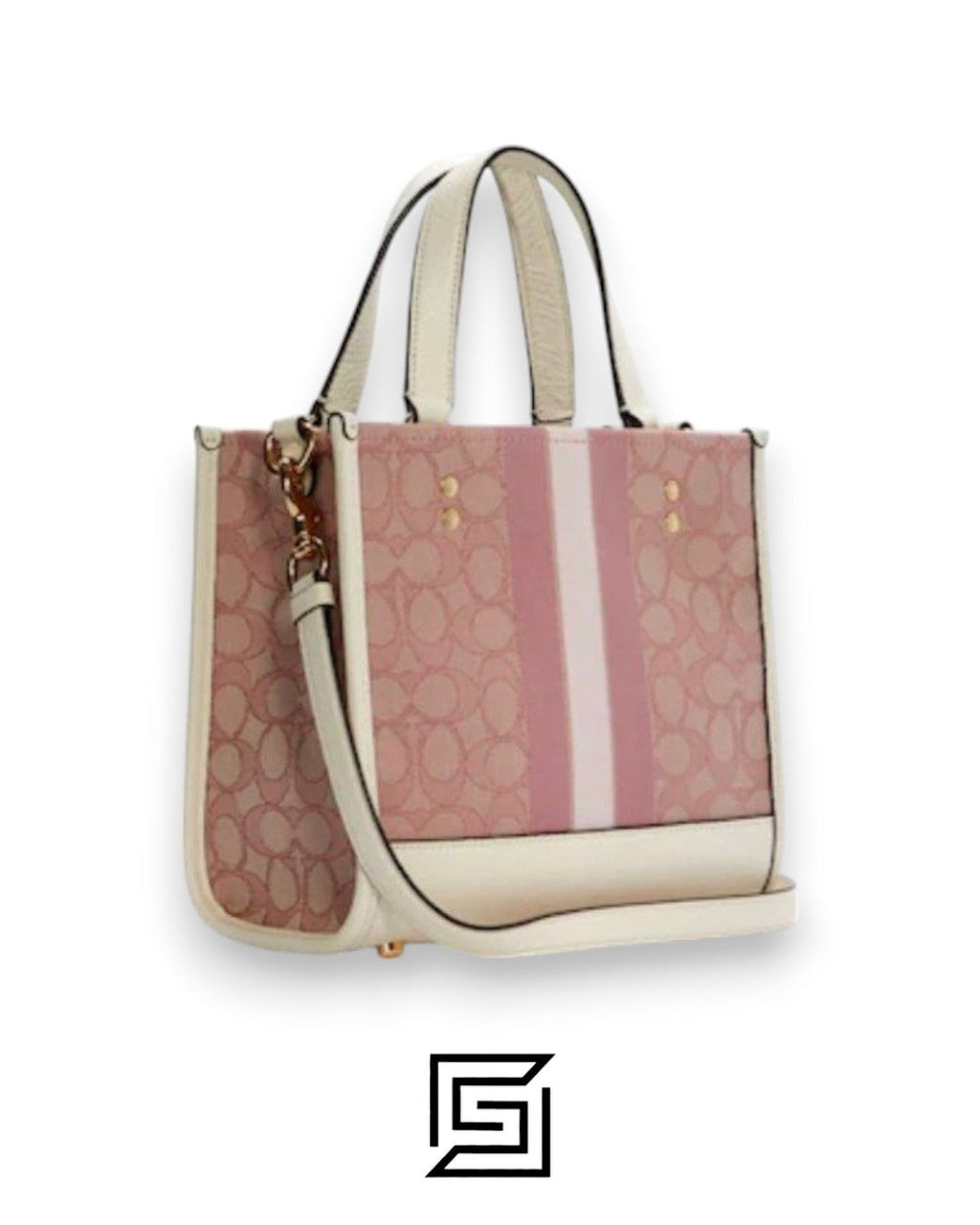 Dempsey Tote 22 In Signature Jacquard With Stripe And Coach Patch Style No. C5115 Pink x White