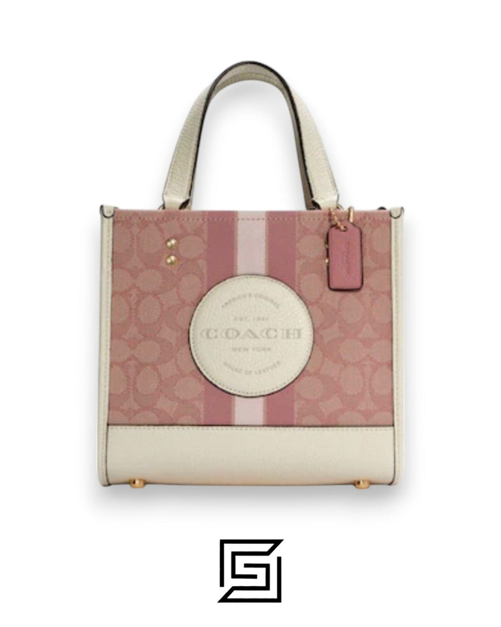 Dempsey Tote 22 In Signature Jacquard With Stripe And Coach Patch Style No. C5115 Pink x White