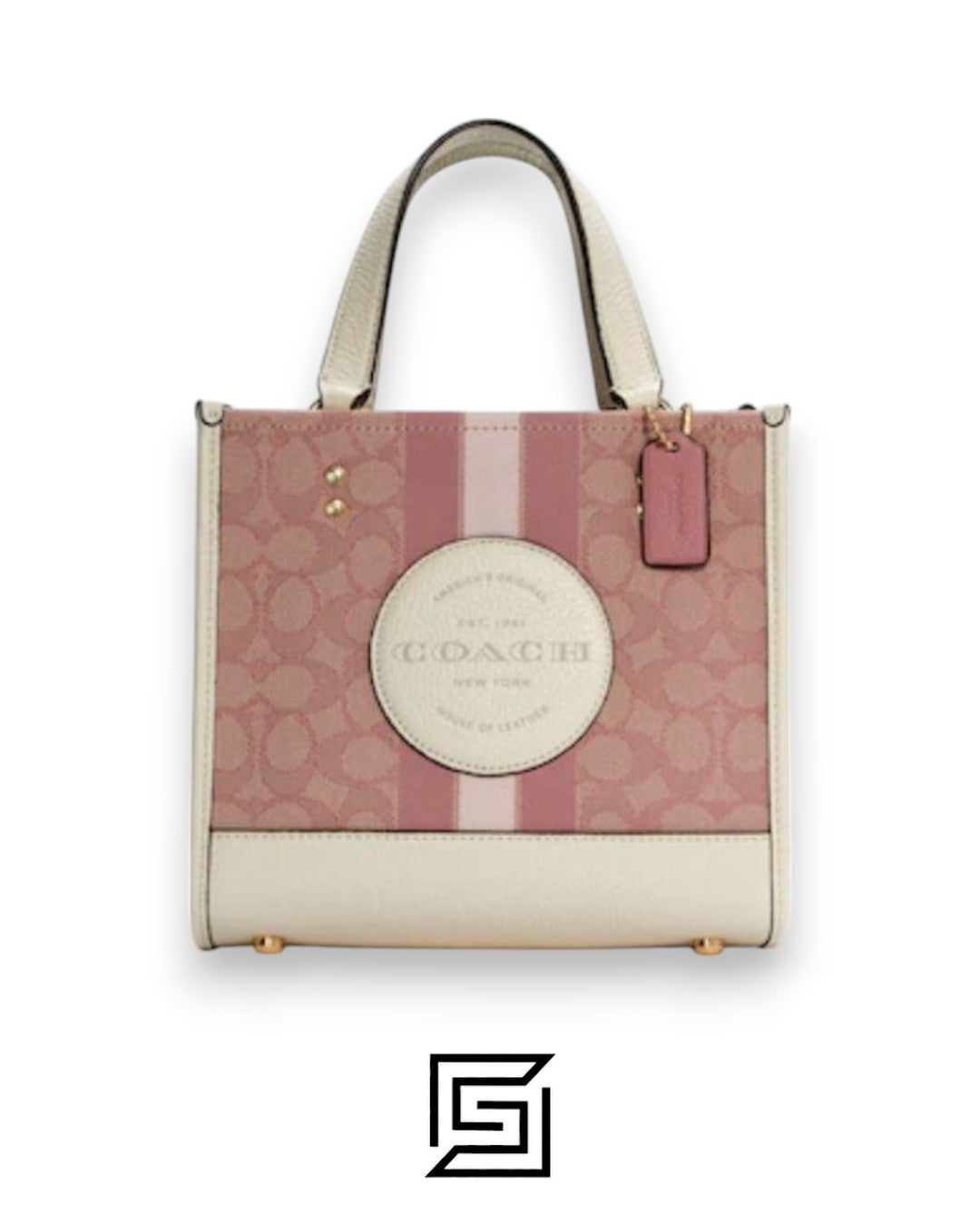 Dempsey Tote 22 In Signature Jacquard With Stripe And Coach Patch Style No. C5115 Pink x White
