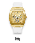GUESS MEN Gold TONE Analog WHITE BAND Watch -GW0202G6