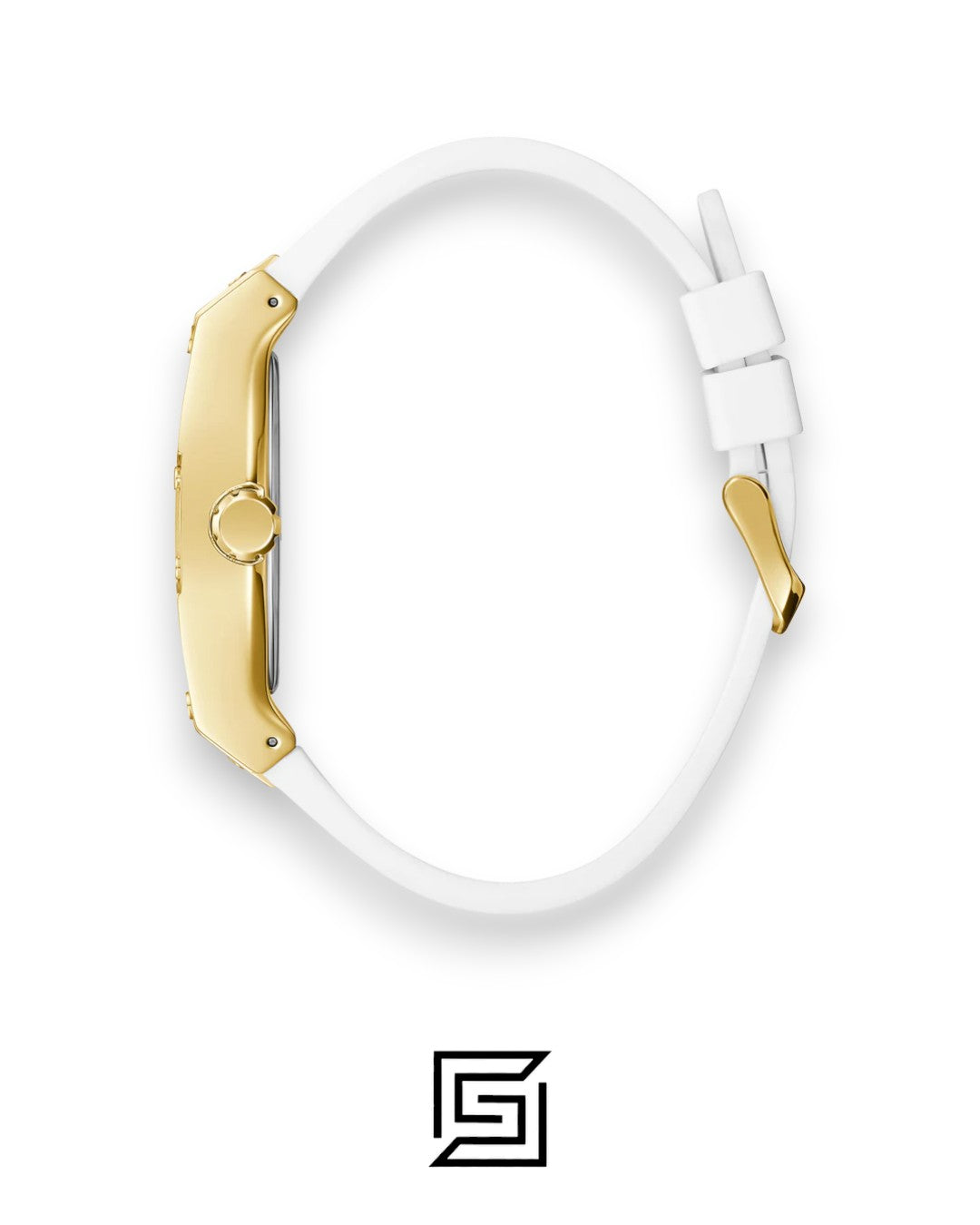 GUESS MEN Gold TONE Analog WHITE BAND Watch -GW0202G6