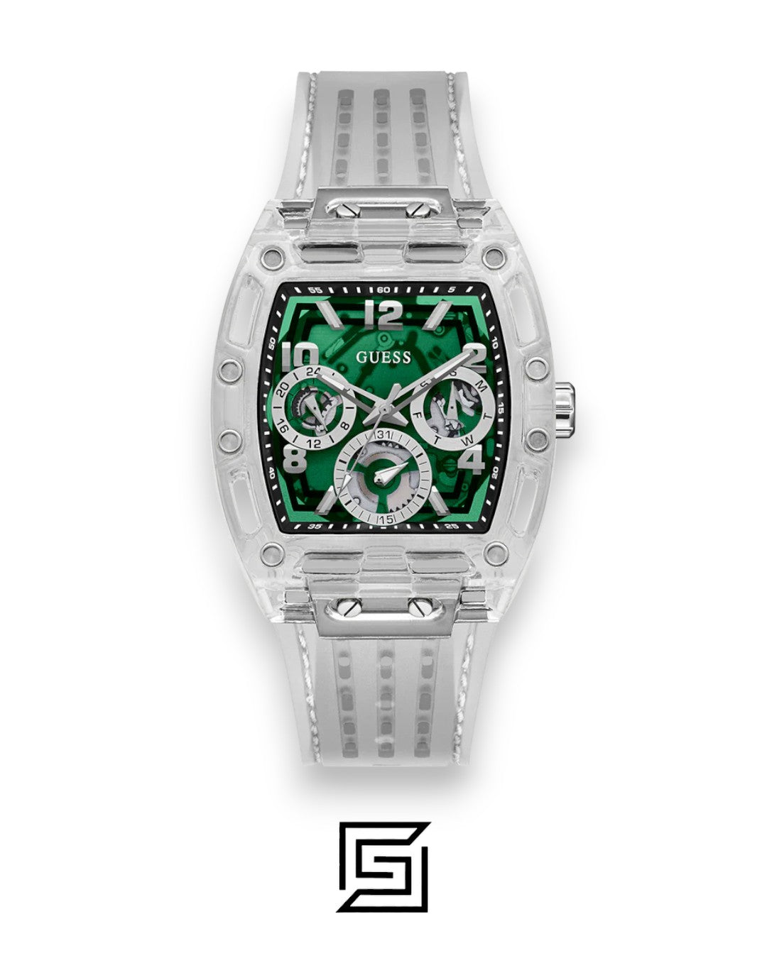 GUESS MEN TRANSPARENT TONE Analog TRANSPARENT BAND Watch -GW0499G8