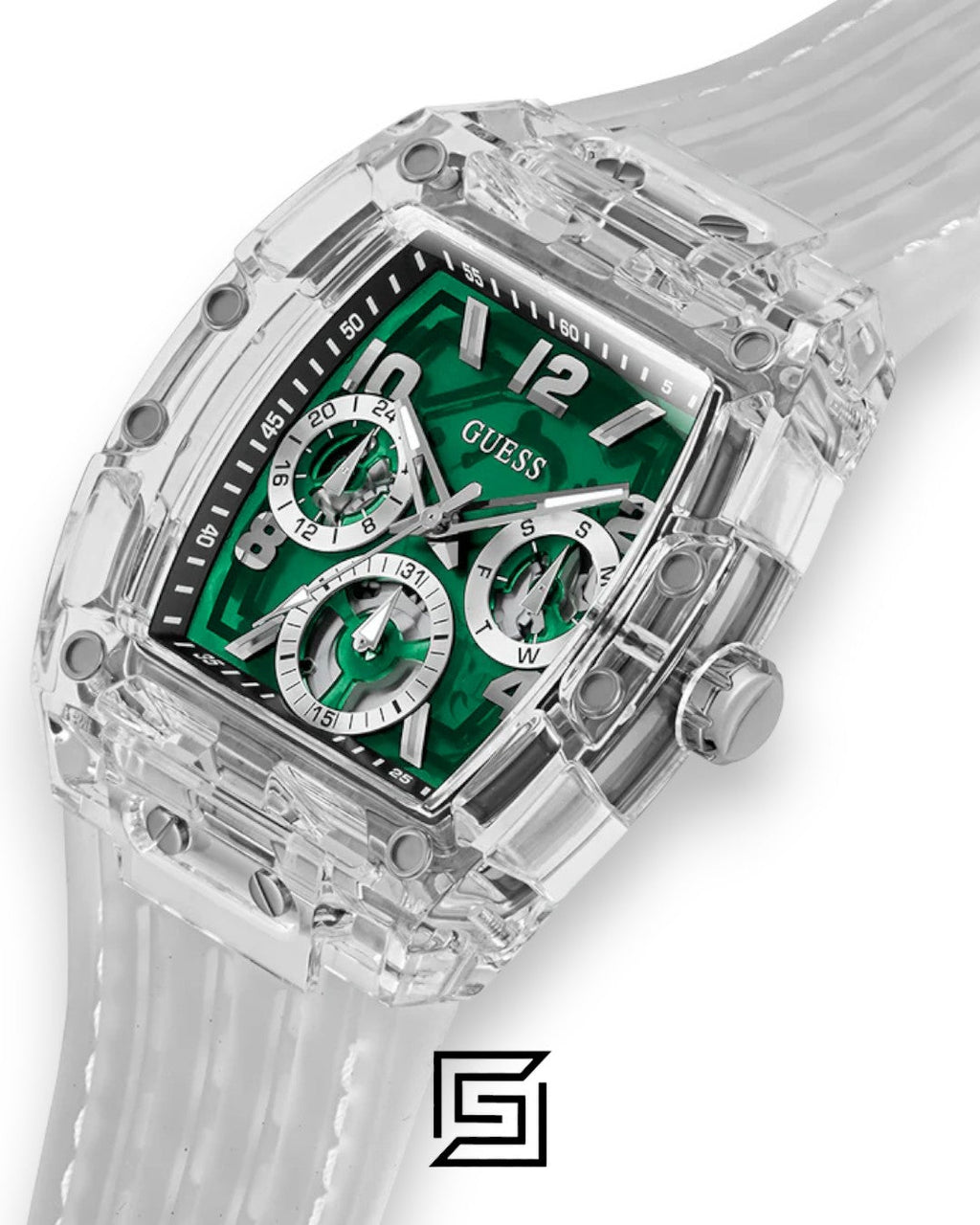 GUESS MEN TRANSPARENT TONE Analog TRANSPARENT BAND Watch -GW0499G8