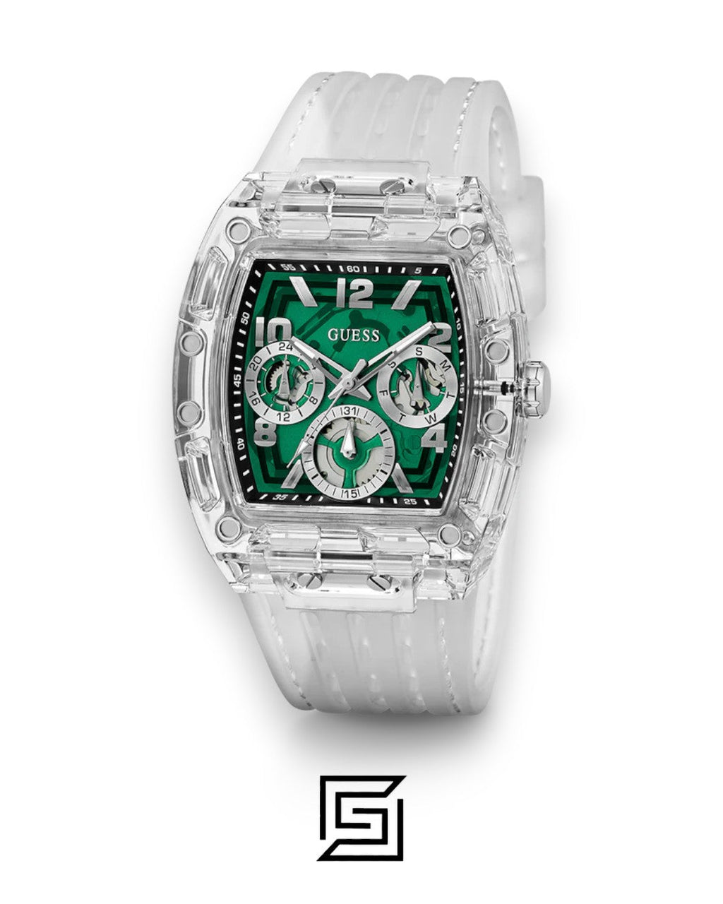 GUESS MEN TRANSPARENT TONE Analog TRANSPARENT BAND Watch -GW0499G8