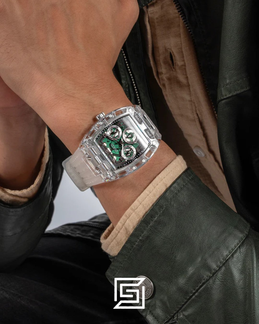 GUESS MEN TRANSPARENT TONE Analog TRANSPARENT BAND Watch -GW0499G8