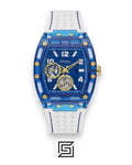 GUESS MEN BLUE Tone Analog RABERR WHITE BAND Watch - GW0499G6