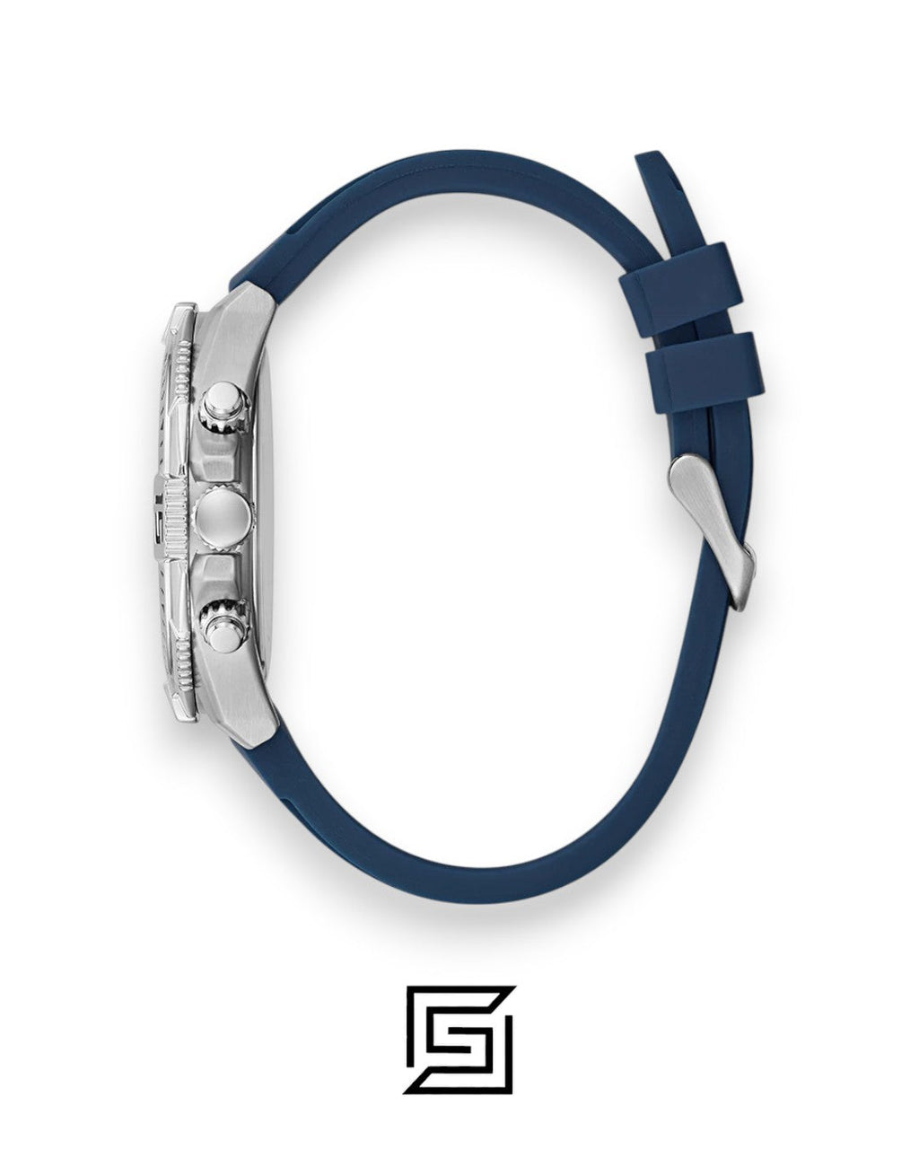 GUESS MEN SILVER Tone Analog Band Color BLUE WATCH GW0211G1