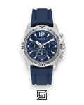 GUESS MEN SILVER Tone Analog Band Color BLUE WATCH GW0211G1