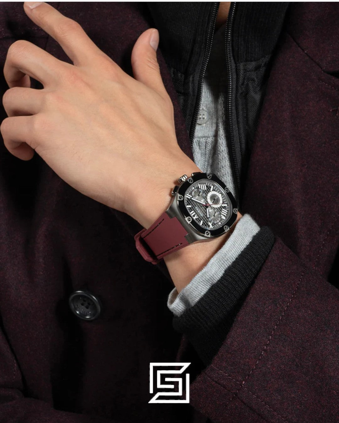GUESS MEN GUN Tone Analog Band Color MAROON WATCH GW0571G4