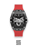 GUESS MEN BLACK Tone Analog Band Color Red WATCH GW0203G4