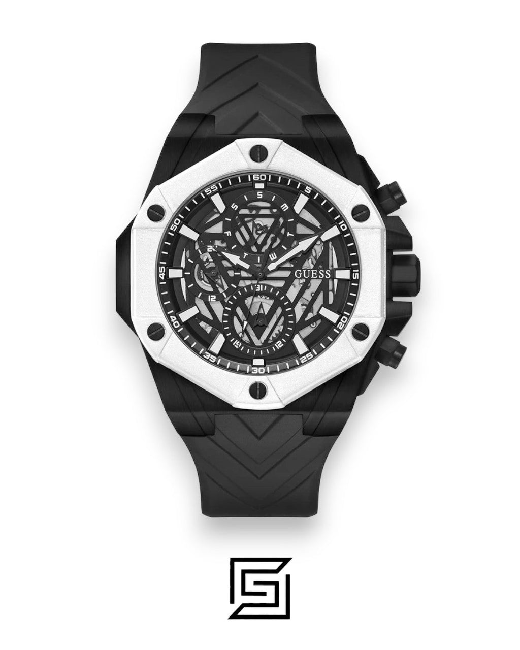 GUESS MEN BLACK Tone Analog Band Color BLACK SILICON WATCH GW0579G1