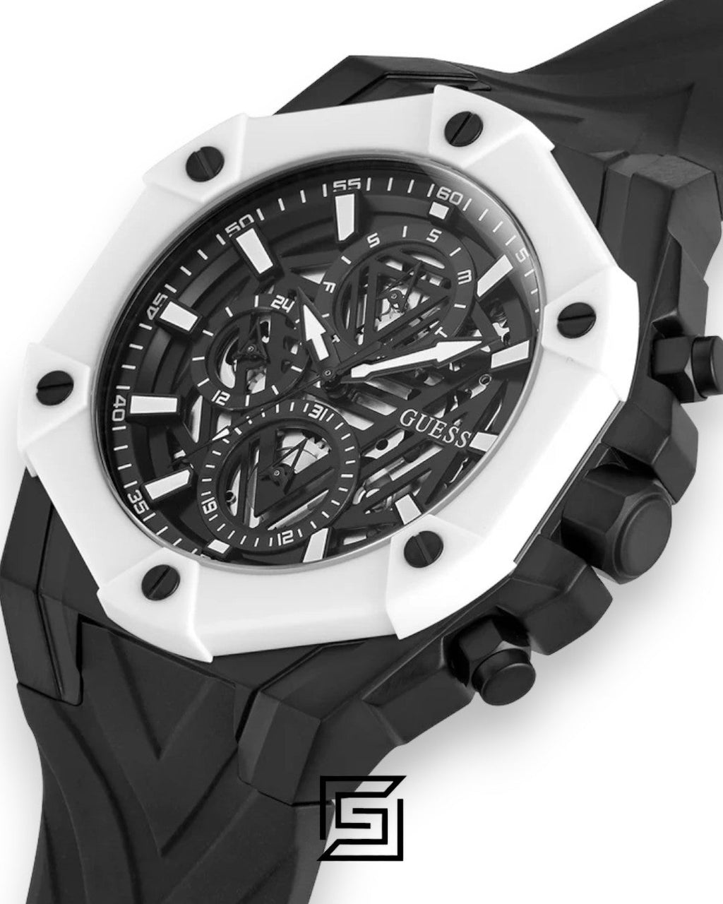GUESS MEN BLACK Tone Analog Band Color BLACK SILICON WATCH GW0579G1
