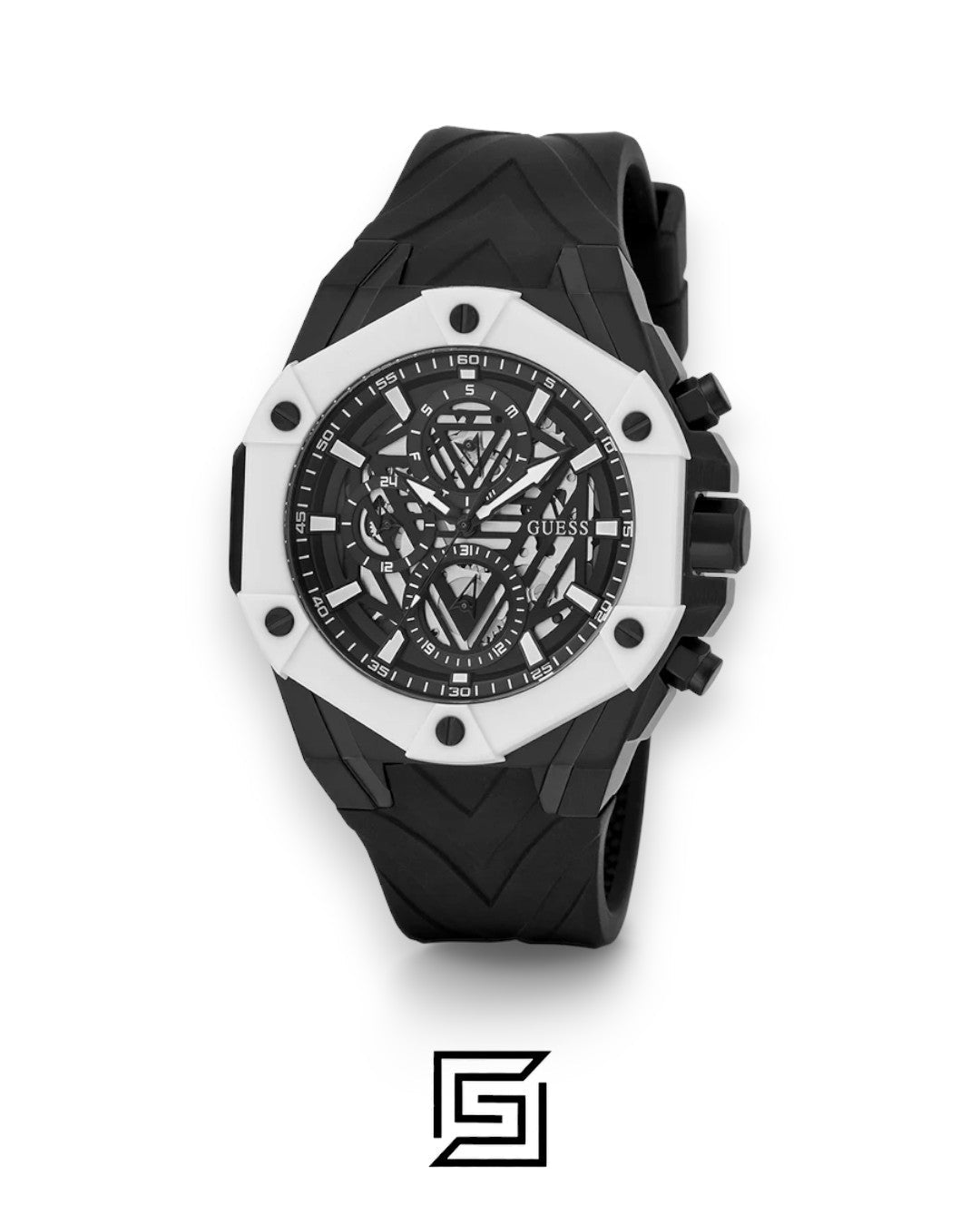 GUESS MEN BLACK Tone Analog Band Color BLACK SILICON WATCH GW0579G1