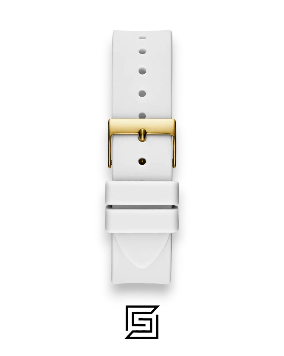 GUESS Ladies Gold Tone Analog Band White Silicone Watch GW0536L2