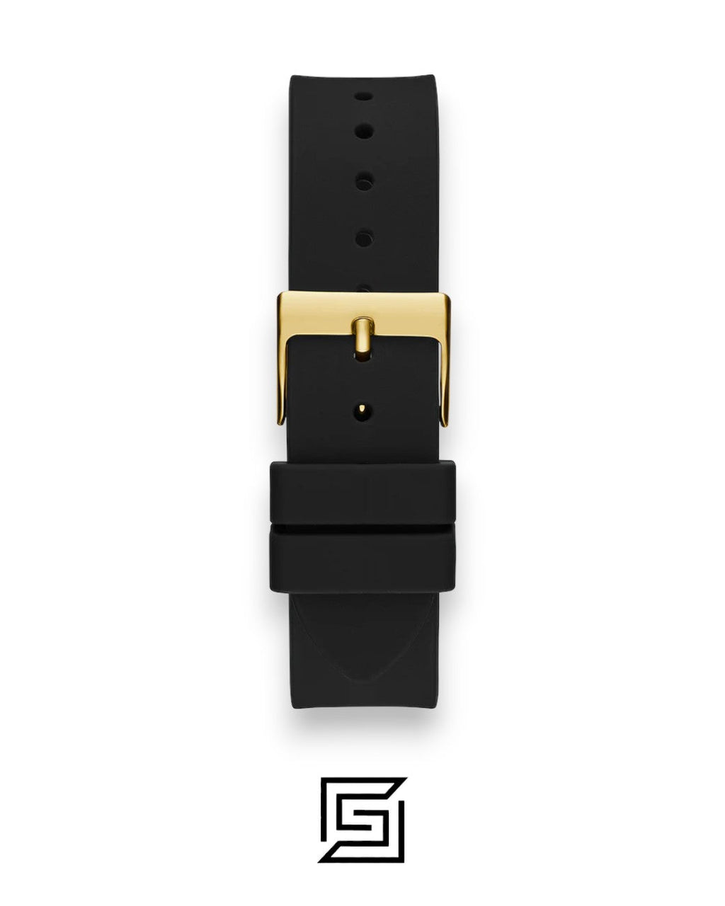 GUESS Ladies Gold Tone Analog Band BLACK Silicone Watch GW0536L3