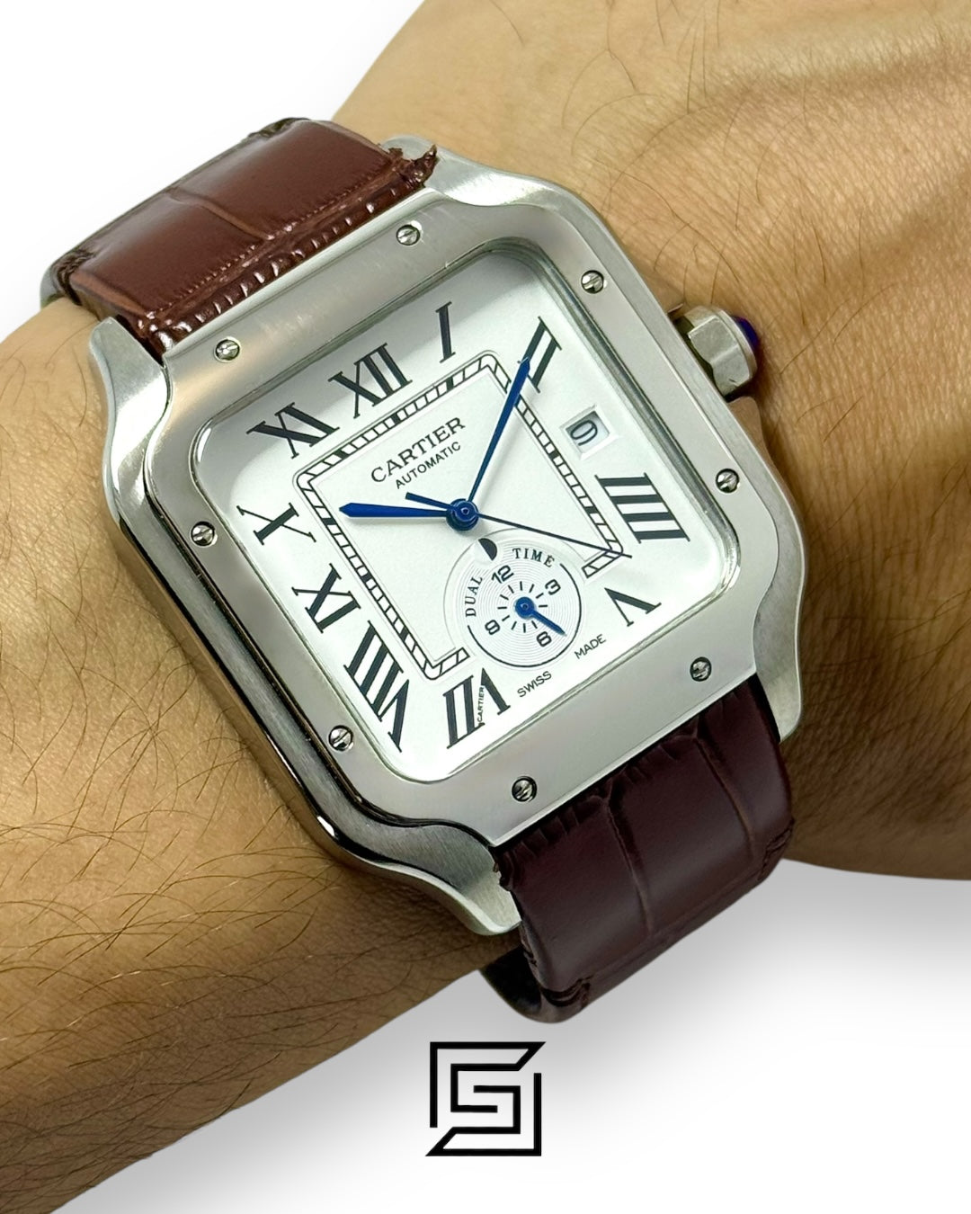 Cartier Santos 3241983 Automatic White Roman Dial – Blue Leather Strap