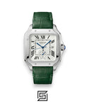 Cartier Santos 3241983 Automatic Dual Time White Roman Dial Green Leather - 47mm