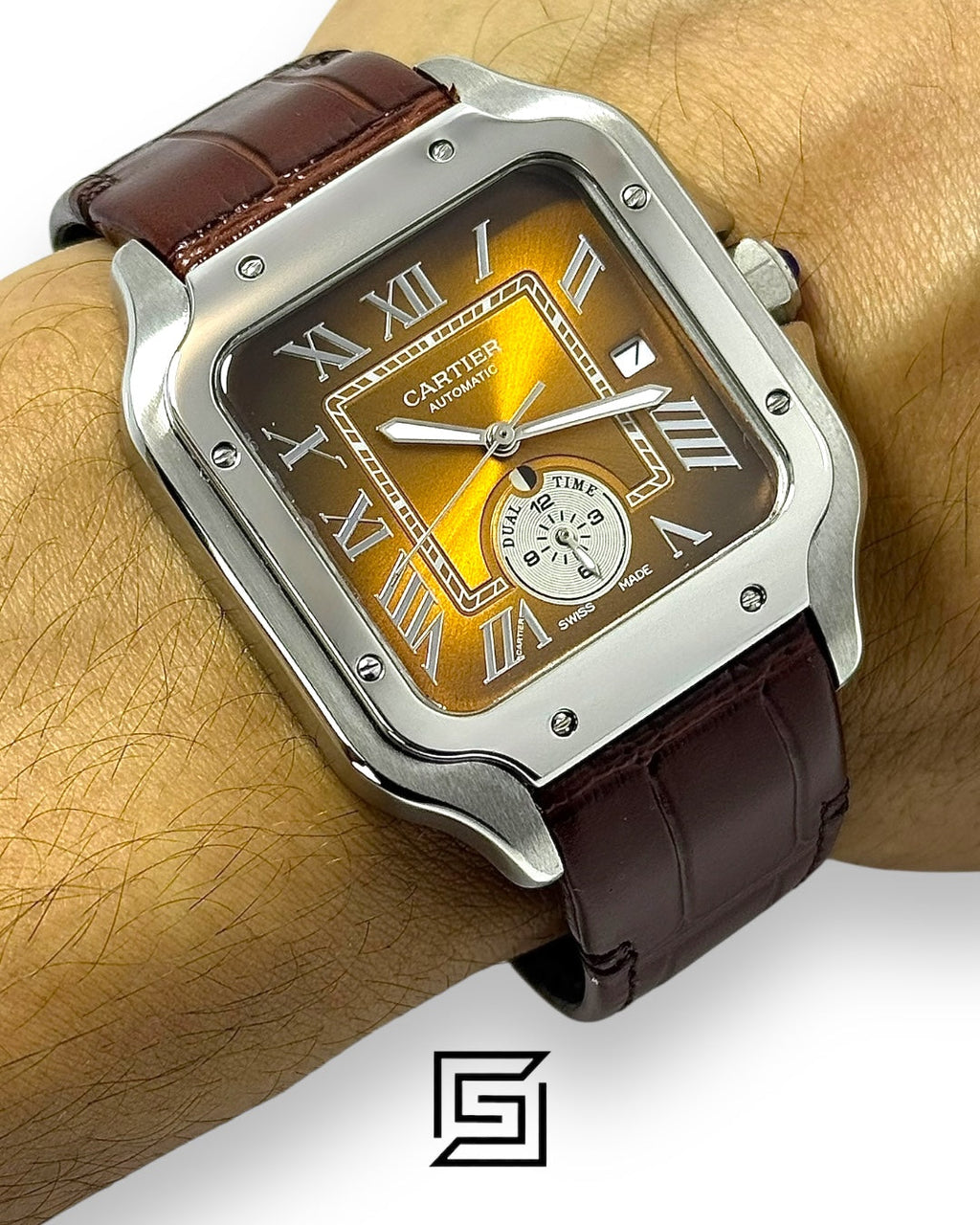 Cartier Santos 3241983 Automatic Dual Time Brown Gradient Dial Brown Leather - 47mm