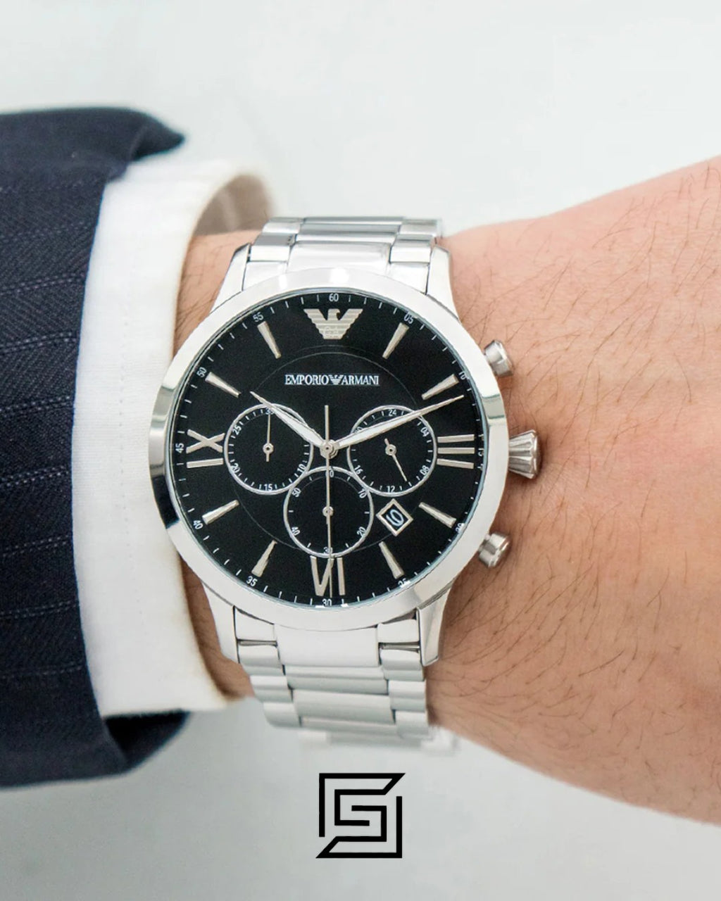Emporio Armani AR11208 Silver Stainless Steel Men's Watch with Black Dial