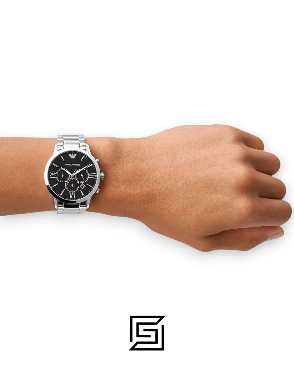 Emporio Armani AR11208 Silver Stainless Steel Men's Watch with Black Dial