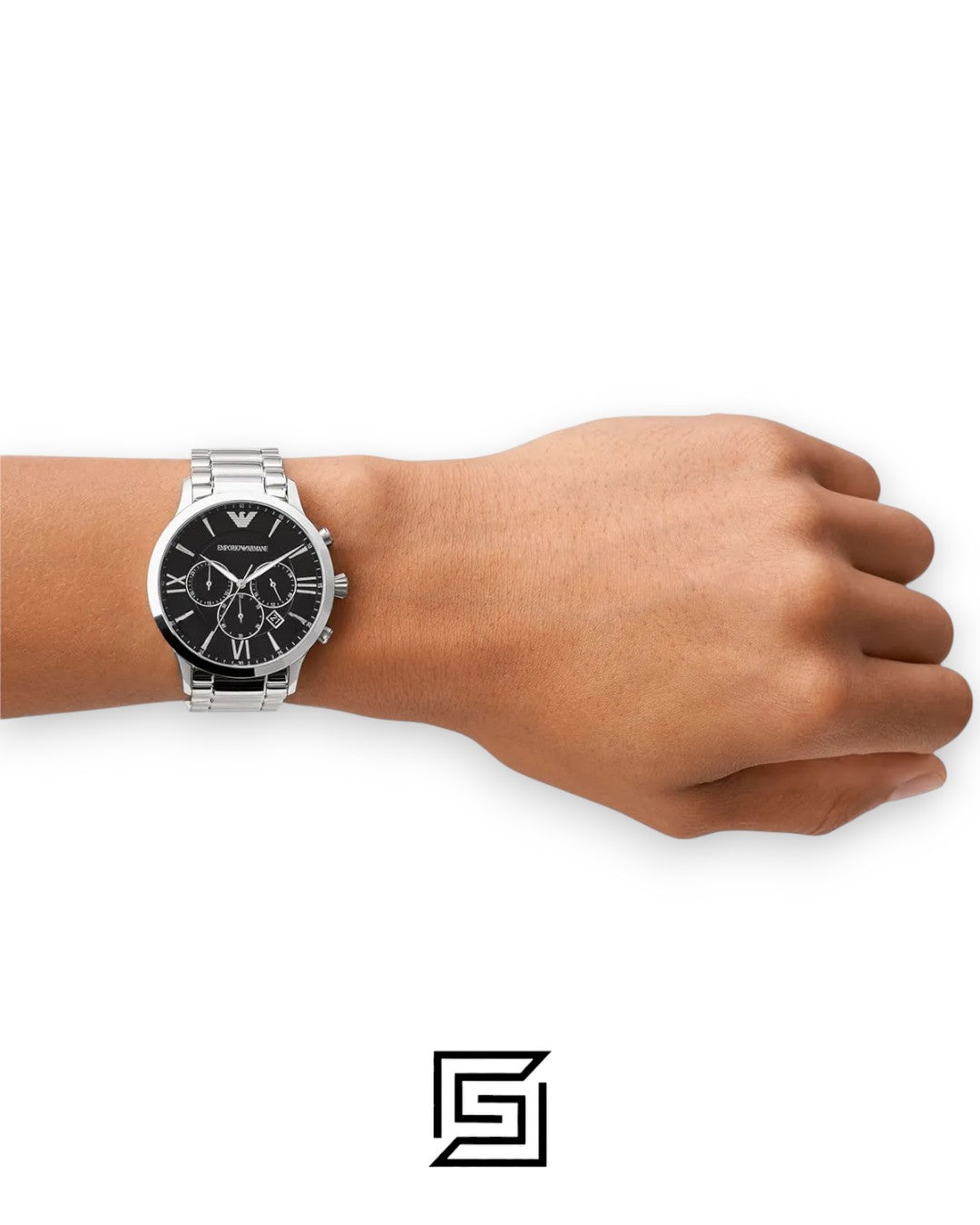 Emporio Armani AR11208 Silver Stainless Steel Men's Watch with Black Dial