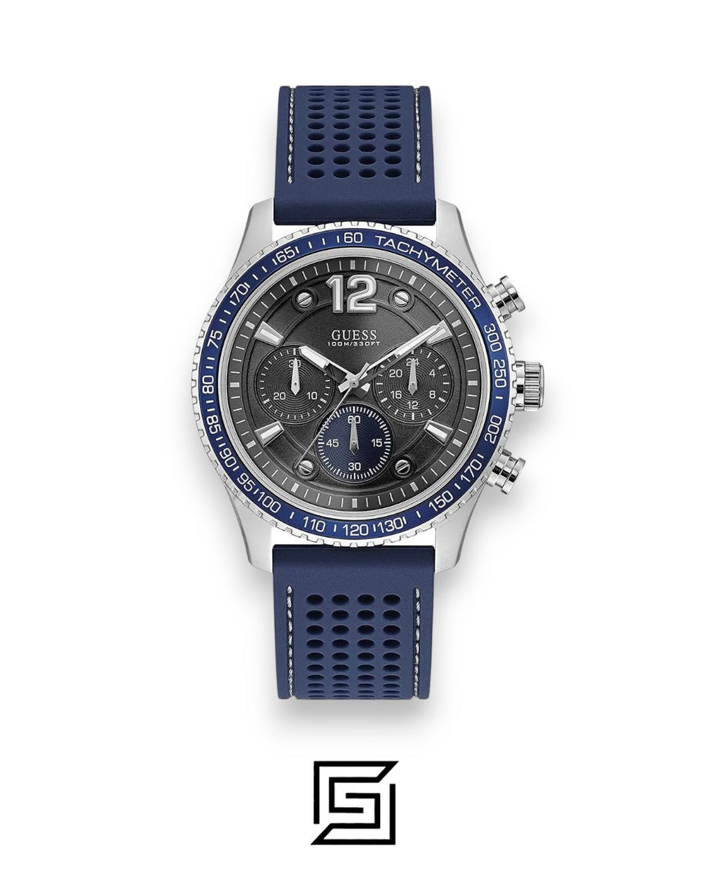Guess W0971G2 Men's Blue Silicone Chronograph Grey Dial Watch
