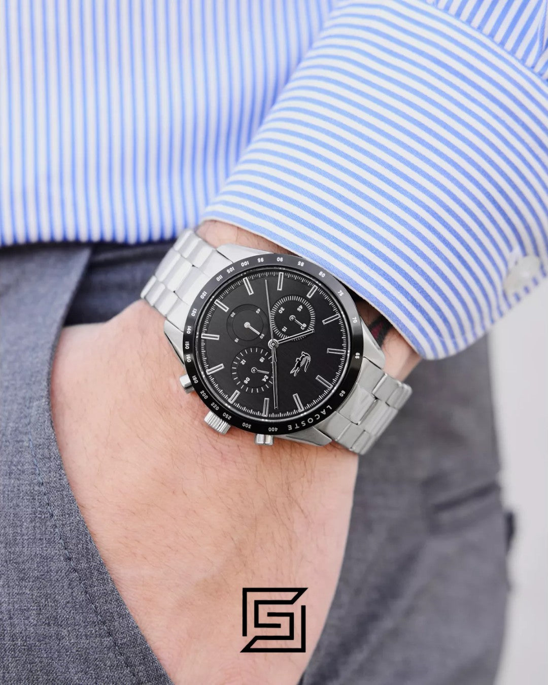 Lacoste 2011079 Chronograph Black Dial Stainless Steel Men's Watch 44mm