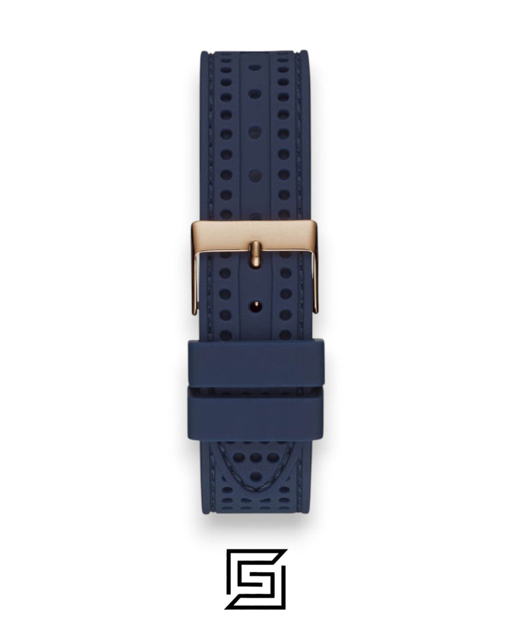 GUESS Ladies Gold Tone Analog Band BLUE Silicone Watch W1227L3