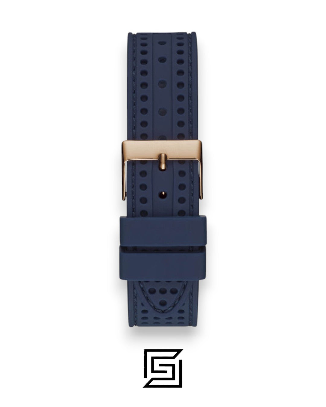 GUESS Ladies Gold Tone Analog Band BLUE Silicone Watch W1227L3
