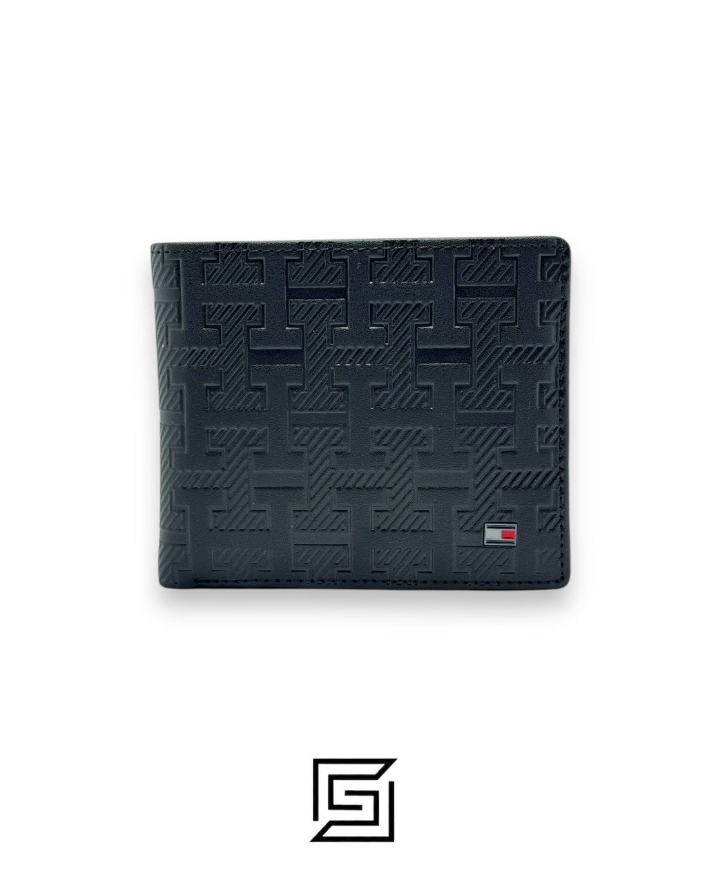 New Box TOMMY SINGLE WALLET W TH BIG LOGO HARD PATTERN INSIDE LEATHER/BLACK