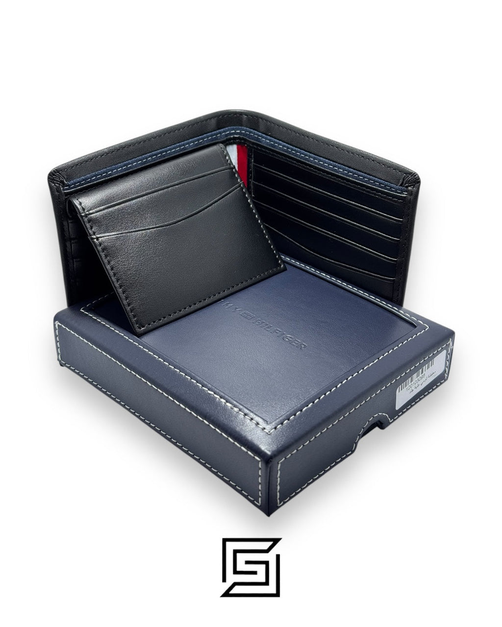 New Box TOMMY SINGLE WALLET W TH BIG LOGO HARD PATTERN INSIDE LEATHER/BLACK
