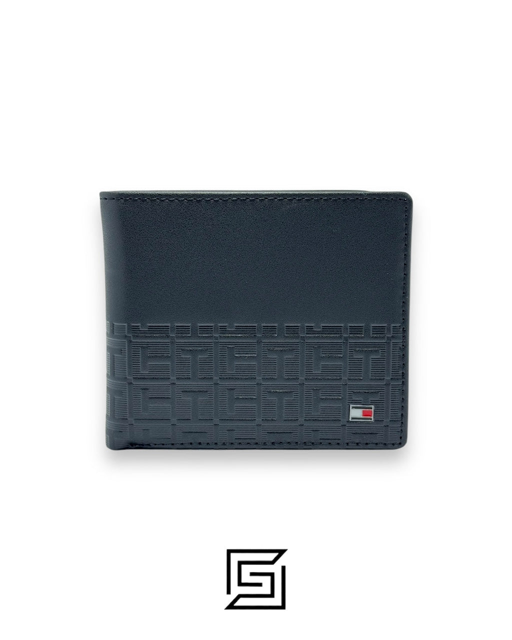 New Box TOMMY SINGLE WALLET W TH LOGO HARD PATTERN INSIDE LEATHER LOWER /BLACK