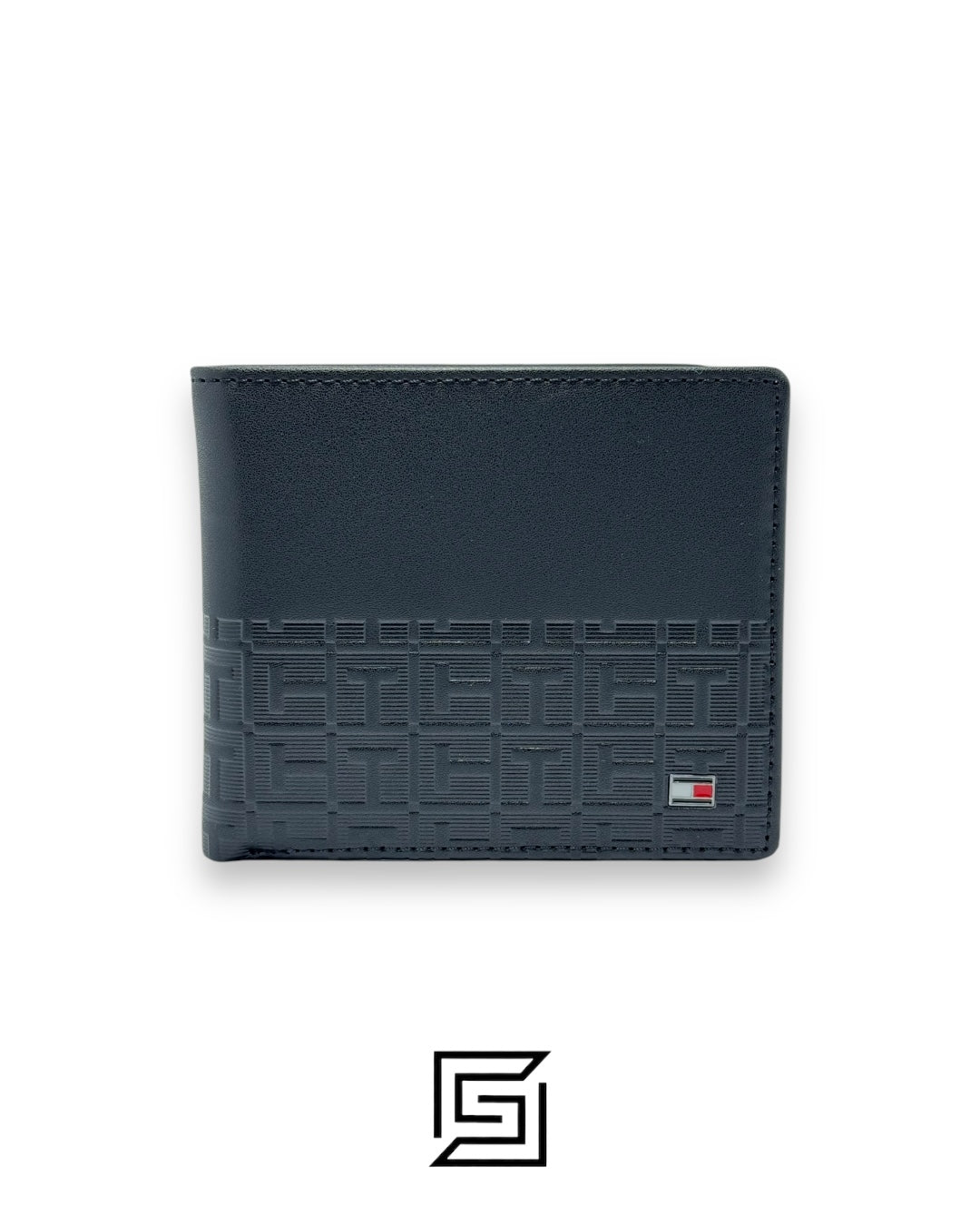 New Box TOMMY SINGLE WALLET W TH LOGO HARD PATTERN INSIDE LEATHER LOWER /BLACK