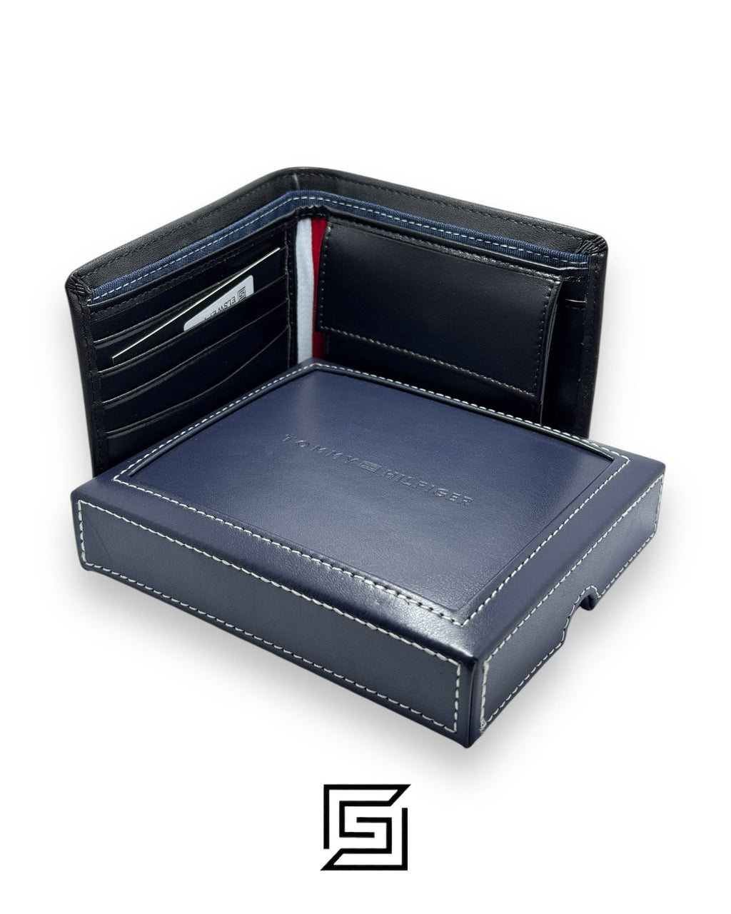 New Box TOMMY SINGLE WALLET W TH LOGO HARD PATTERN INSIDE LEATHER LOWER /BLACK