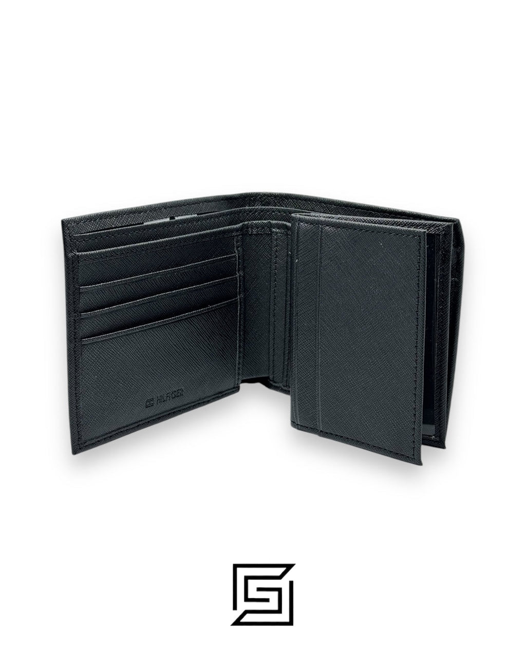 TOMMY SET BELT AND WALLET BLACK WALLET WITH LOGO ON RIGHT SILVER LOGO BLACK BELT
