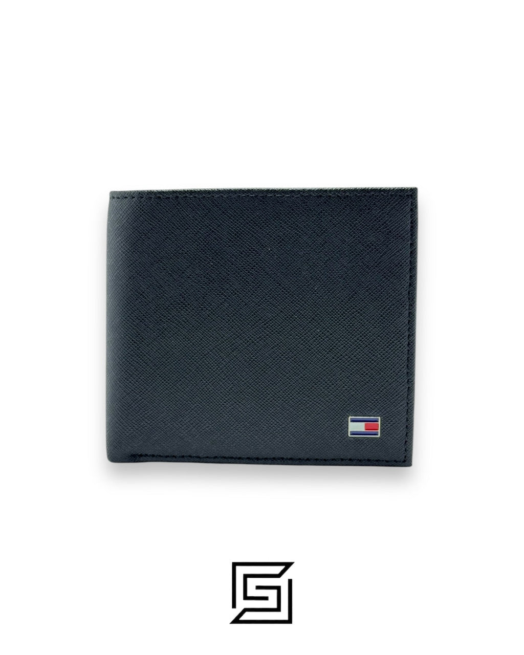 TOMMY SET BELT AND WALLET BLACK WALLET WITH LOGO ON RIGHT SILVER LOGO BLACK BELT