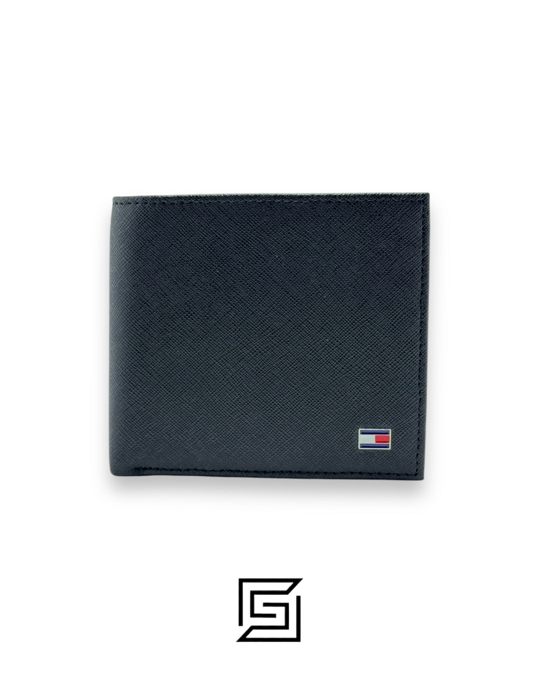 TOMMY SET BELT AND WALLET BLACK WALLET WITH LOGO ON RIGHT SILVER LOGO BLACK BELT