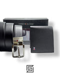 TOMMY SET BELT AND WALLET BLACK WALLET WITH LOGO ON RIGHT SILVER LOGO BLACK BELT