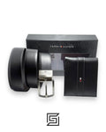 TOMMY SET BELT AND WALLET HILLFIGER HARD LOGO IN MIDDLE SILVER LOGO BLACK BELT