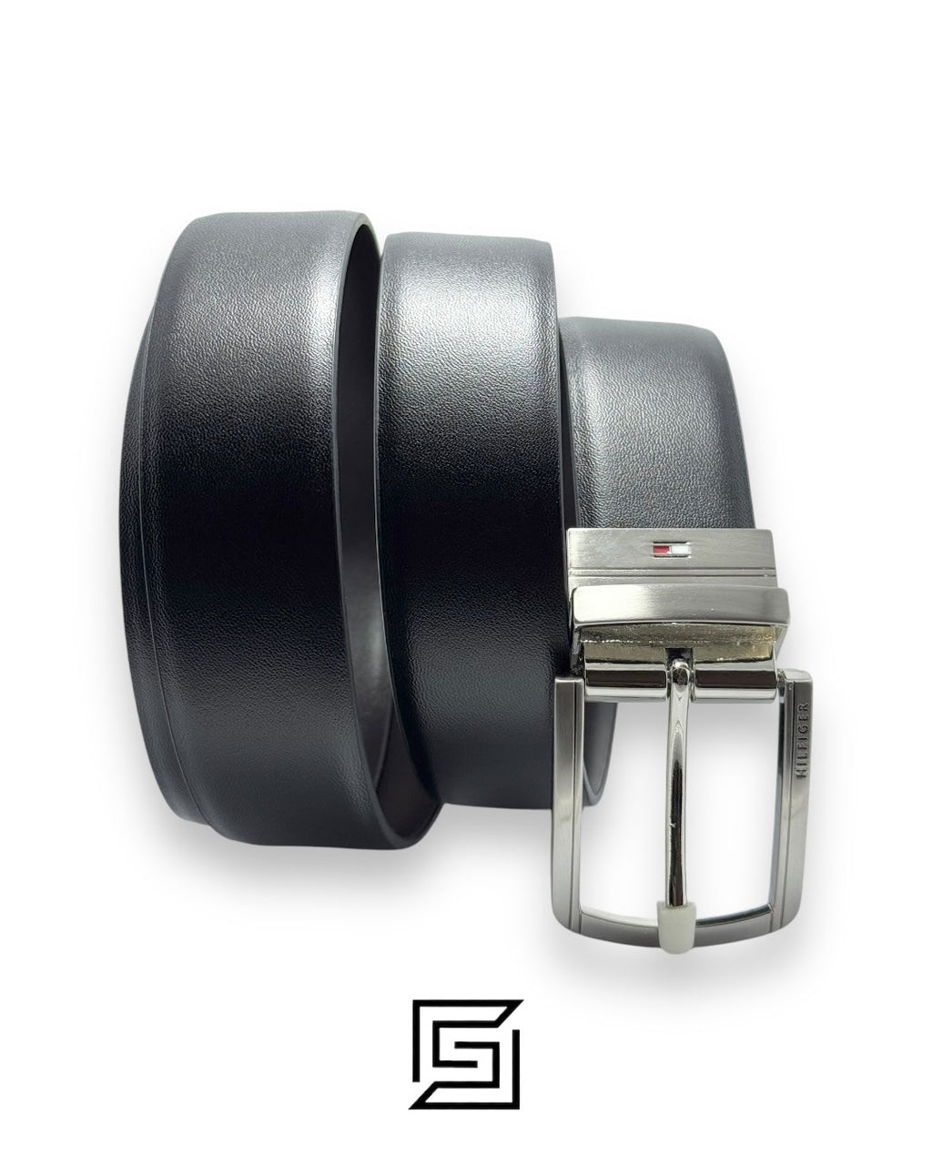 TOMMY SET BELT AND WALLET HILLFIGER HARD LOGO IN MIDDLE SILVER LOGO BLACK BELT