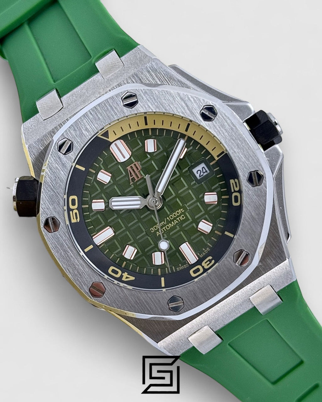 J03168-R AUTOMATIC FLAT-R/GREEN - GREEN- SILVER