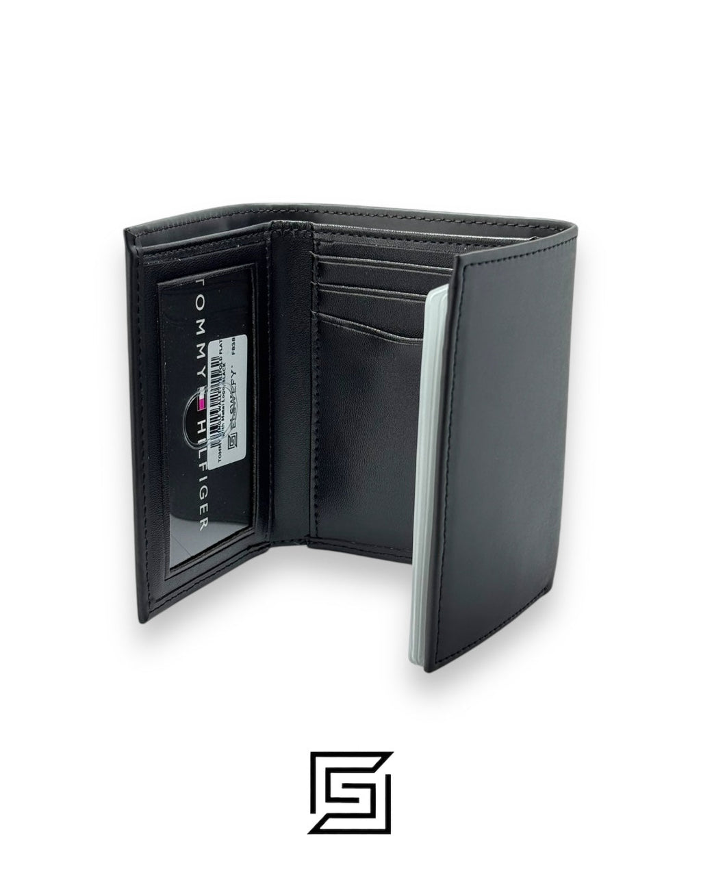 TOMMY SINGLE WALLET TRIFOLD FLAT With Metal Logo/BLACK